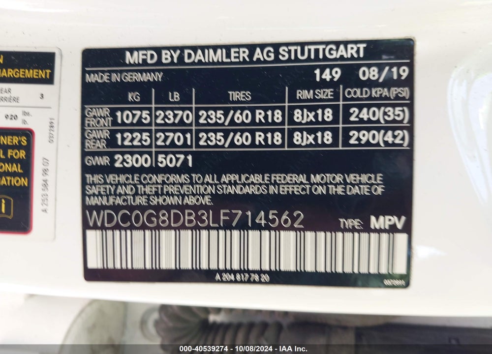 2020 MERCEDES-BENZ GLC 300 VIN: WDC0G8DB3LF714562