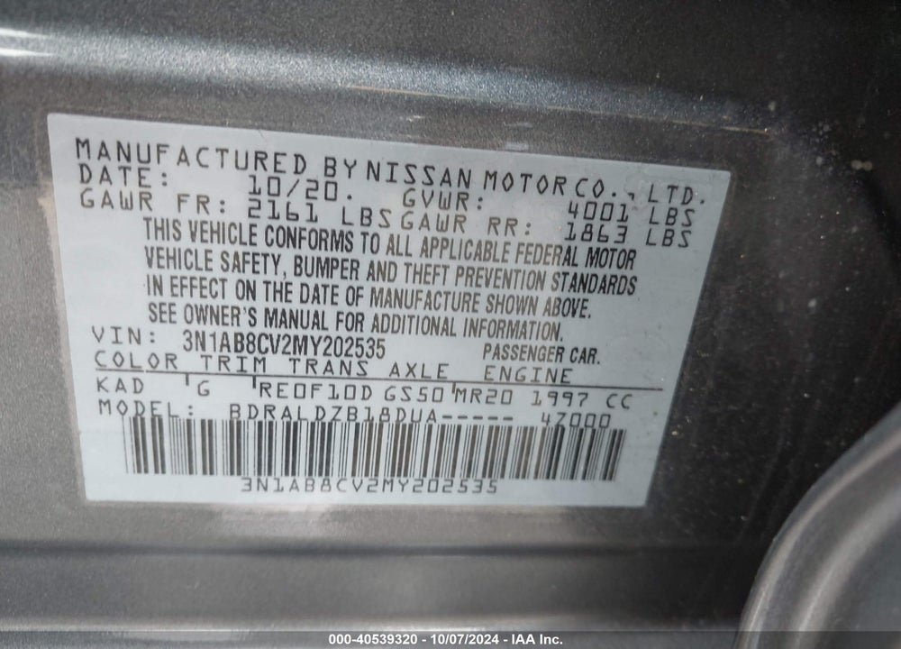 2021 NISSAN SENTRA SV XTRONIC CVT VIN: 3N1AB8CV2MY202535