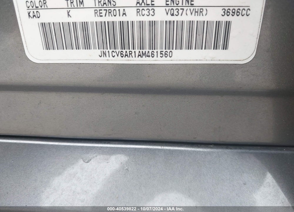2010 INFINITI G37X VIN: JN1CV6AR1AM461560