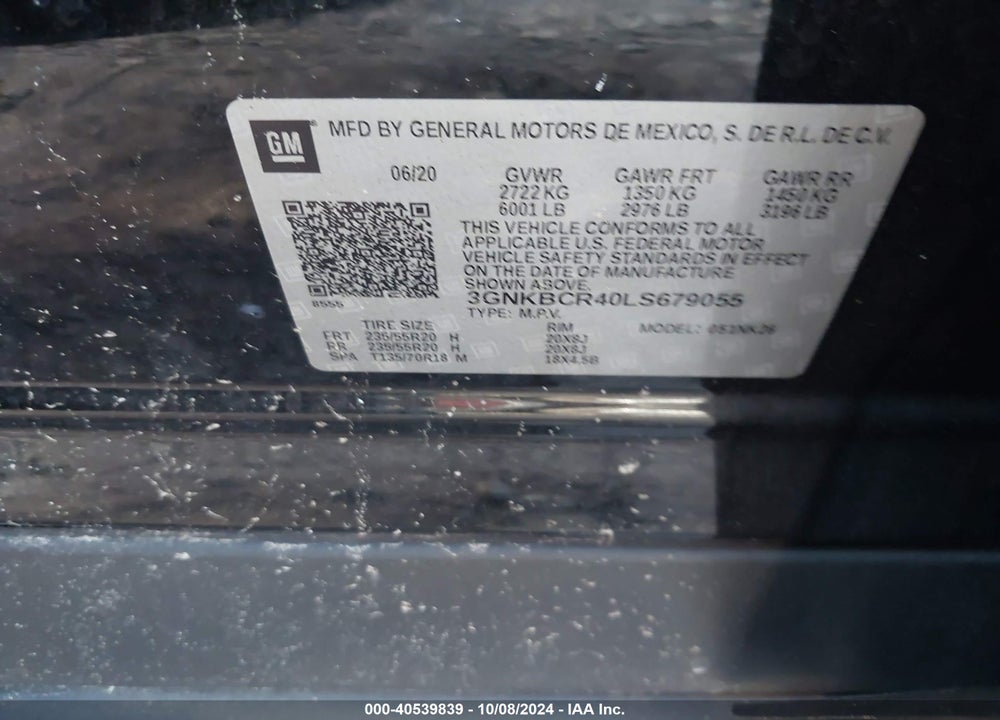2020 CHEVROLET BLAZER FWD 2LT VIN: 3GNKBCR40LS679055