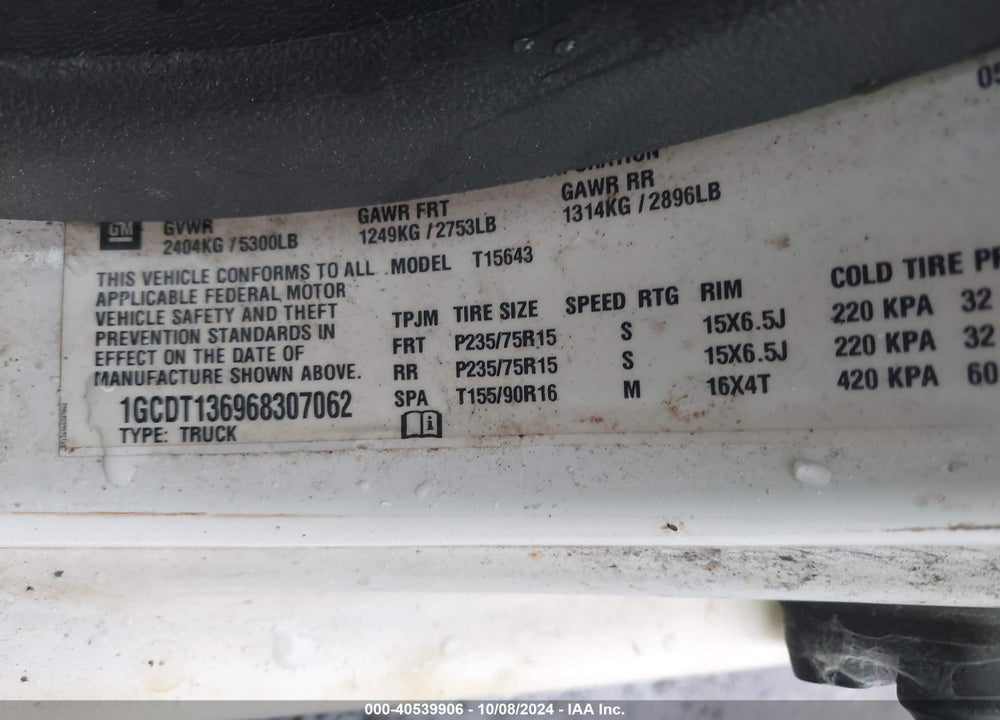 2006 CHEVROLET COLORADO LT VIN: 1GCDT136968307062