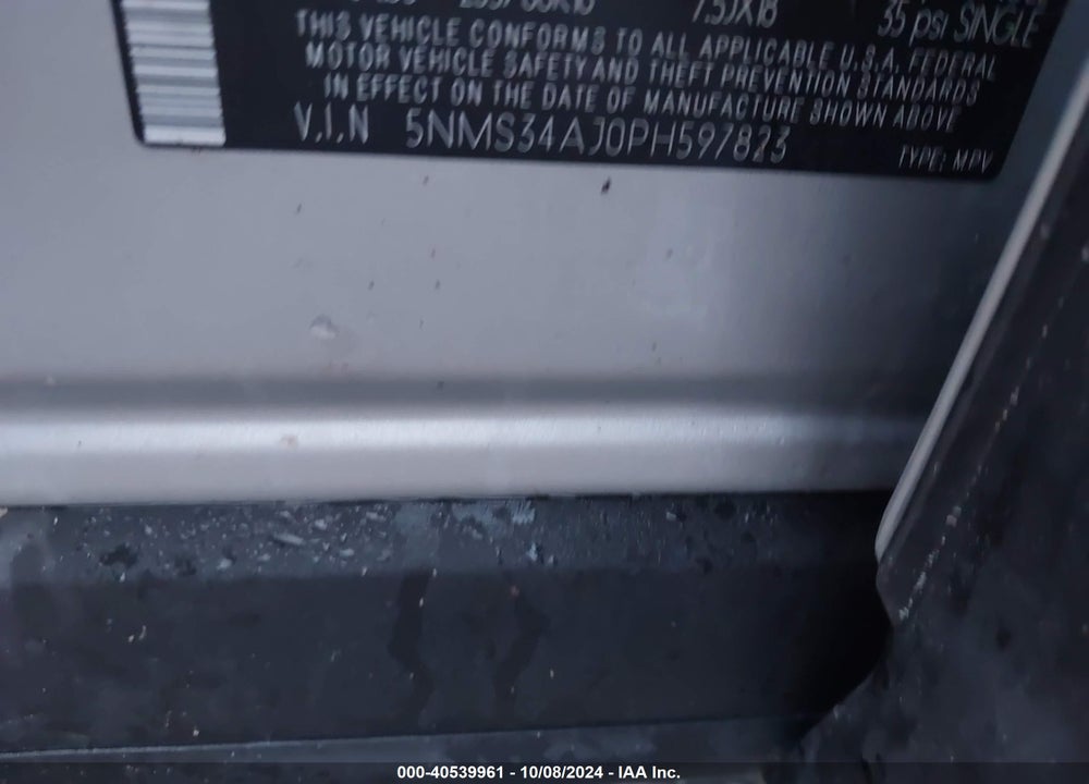2023 HYUNDAI SANTA FE SEL VIN: 5NMS34AJ0PH597823