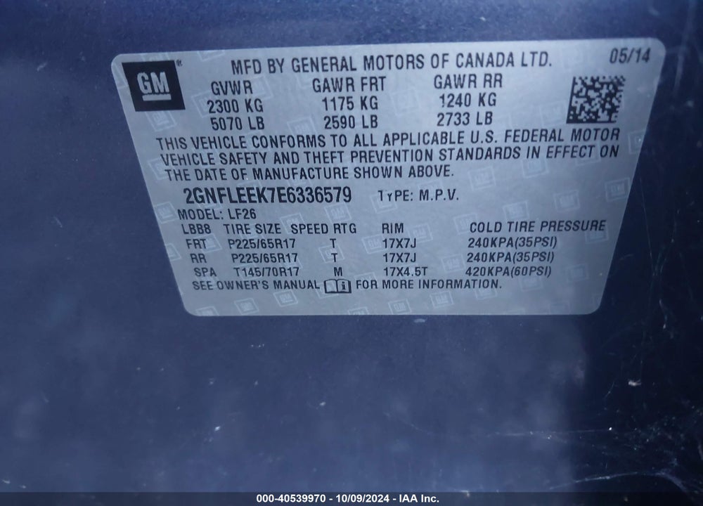2014 CHEVROLET EQUINOX LS VIN: 2GNFLEEK7E6336579