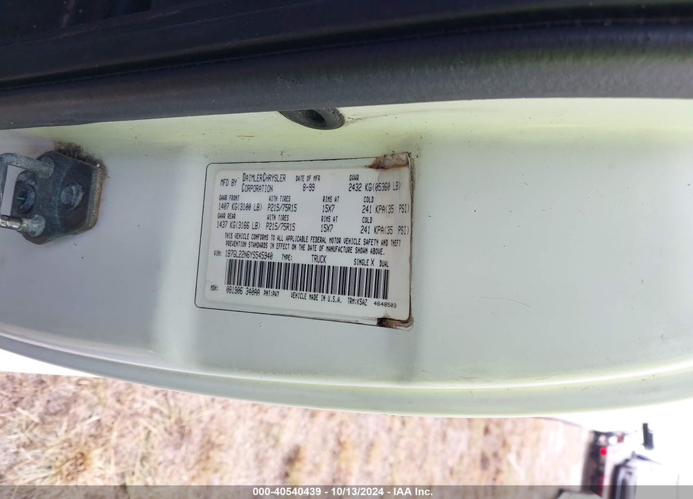 2000 DODGE DAKOTA SLT/SPORT VIN: 1B7GL22N6YS545940
