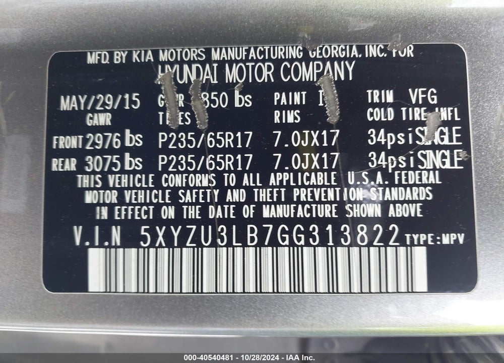 2016 HYUNDAI SANTA FE SPORT 2.4L VIN: 5XYZU3LB7GG313822