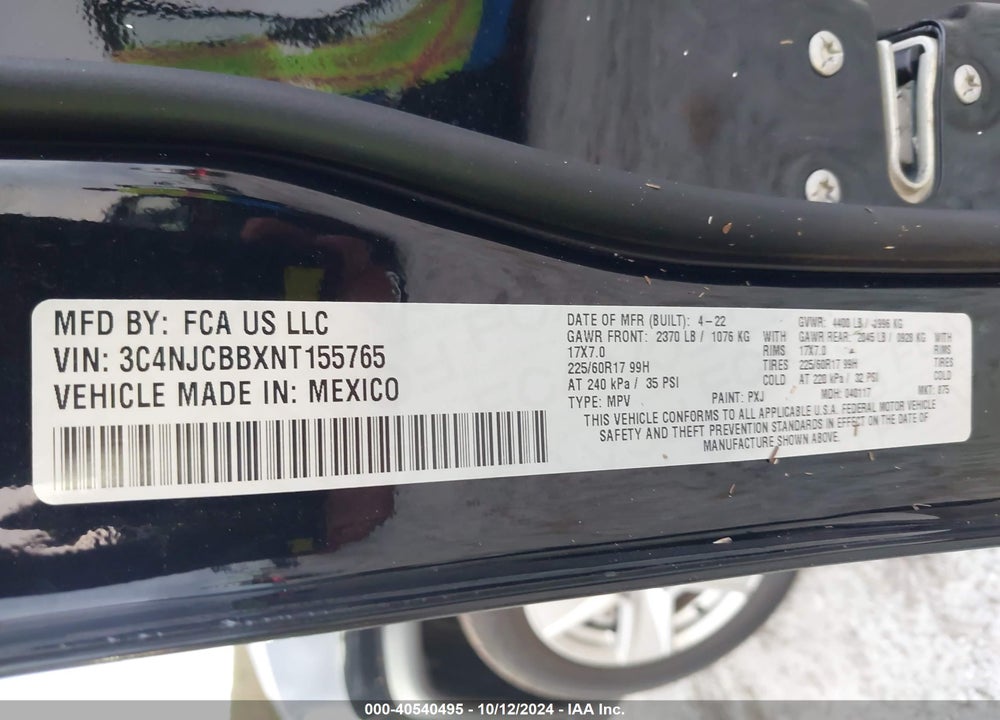 2022 JEEP COMPASS LATITUDE FWD VIN: 3C4NJCBBXNT155765