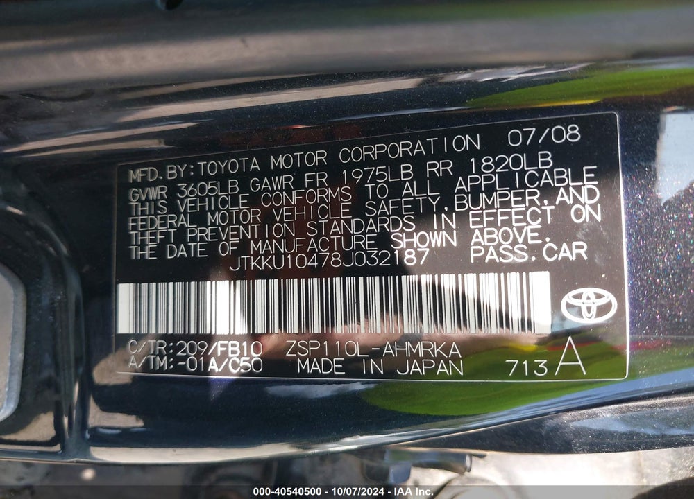 2008 SCION XD VIN: JTKKU10478J032187
