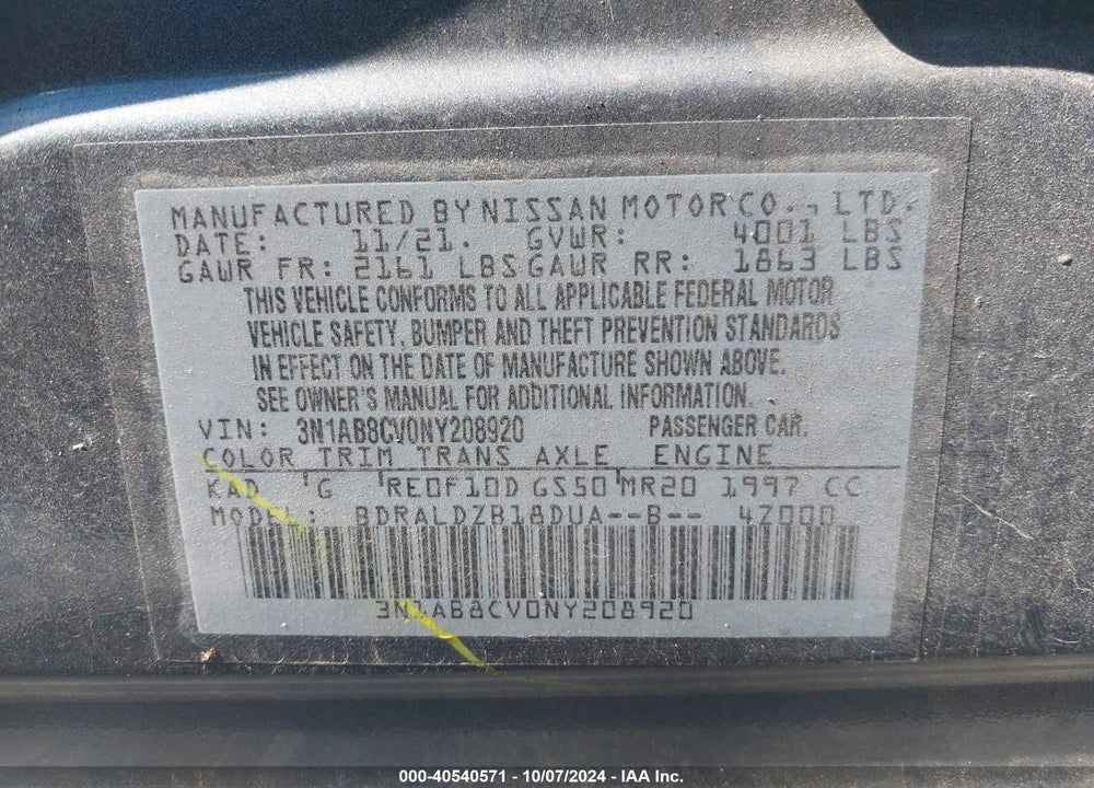 2022 NISSAN SENTRA SV XTRONIC CVT VIN: 3N1AB8CV0NY208920