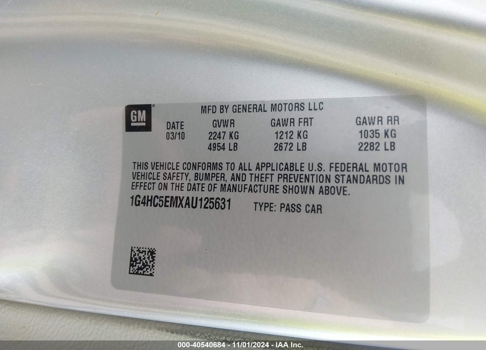 2010 BUICK LUCERNE CXL VIN: 1G4HC5EMXAU125631