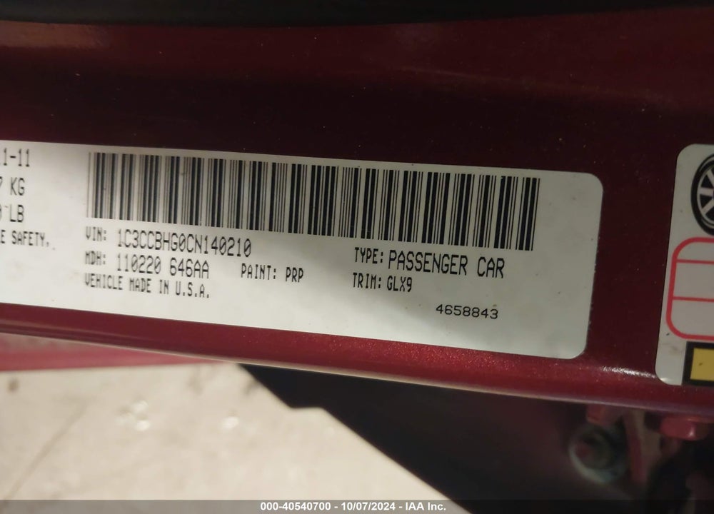2012 CHRYSLER 200 S VIN: 1C3CCBHG0CN140210