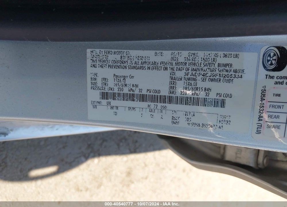 2015 FORD FIESTA SE VIN: 3FADP4EJ9FM205334