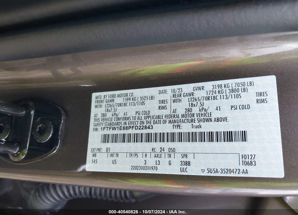 2023 FORD F-150 XLT VIN: 1FTFW1E88PFD22843
