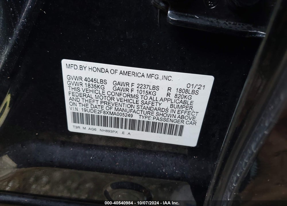 2021 ACURA ILX PREMIUM A-SPEC PACKAGES/TECHNOLOGY A-SPEC PACKAGES VIN: 19UDE2F8XMA005249