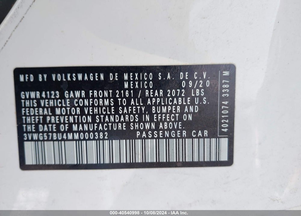 2021 VOLKSWAGEN JETTA 1.4T SEL PREMIUM VIN: 3VWG57BU4MM000382