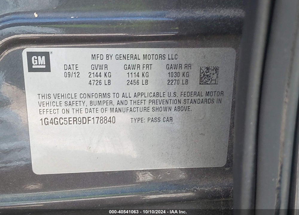 2013 BUICK LACROSSE LEATHER GROUP VIN: 1G4GC5ER9DF178840