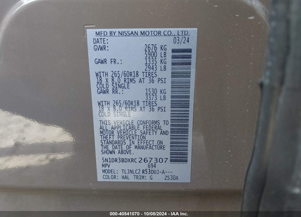 2024 NISSAN PATHFINDER ROCK CREEK 4WD VIN: 5N1DR3BDXRC267307