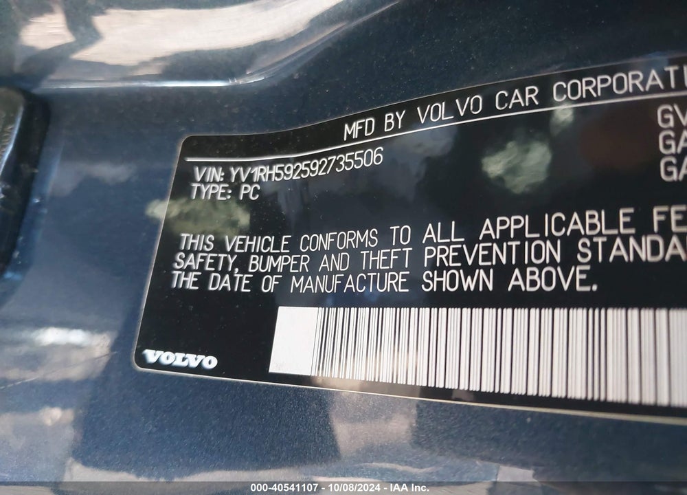 2009 VOLVO S60 2.5T/2.5T SPECIAL EDITION VIN: YV1RH592592735506