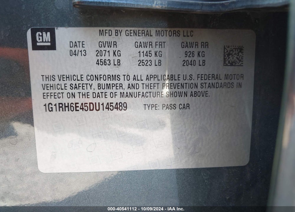 2013 CHEVROLET VOLT VIN: 1G1RH6E45DU145489