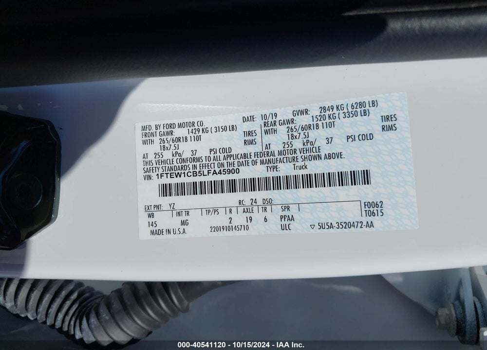 2020 FORD F-150 XLT VIN: 1FTEW1CB5LFA45900