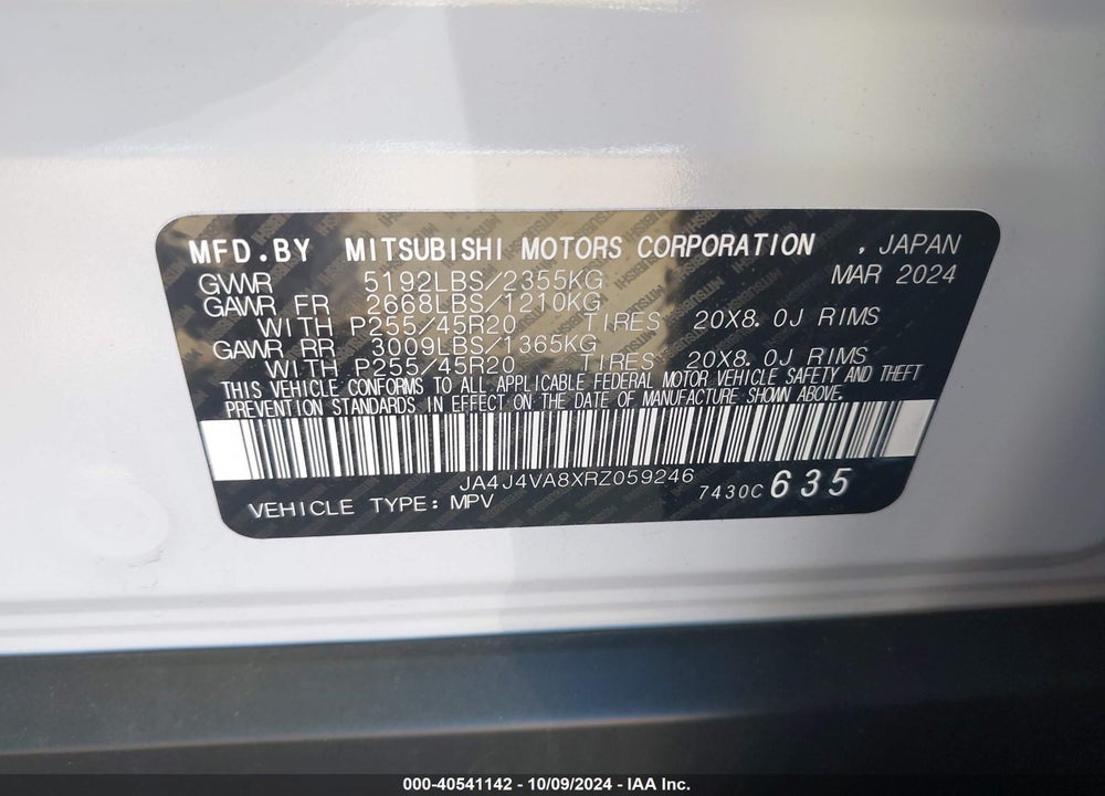 2024 MITSUBISHI OUTLANDER SE BLACK EDITION W/PANO ROOF S-AWC VIN: JA4J4VA8XRZ059246