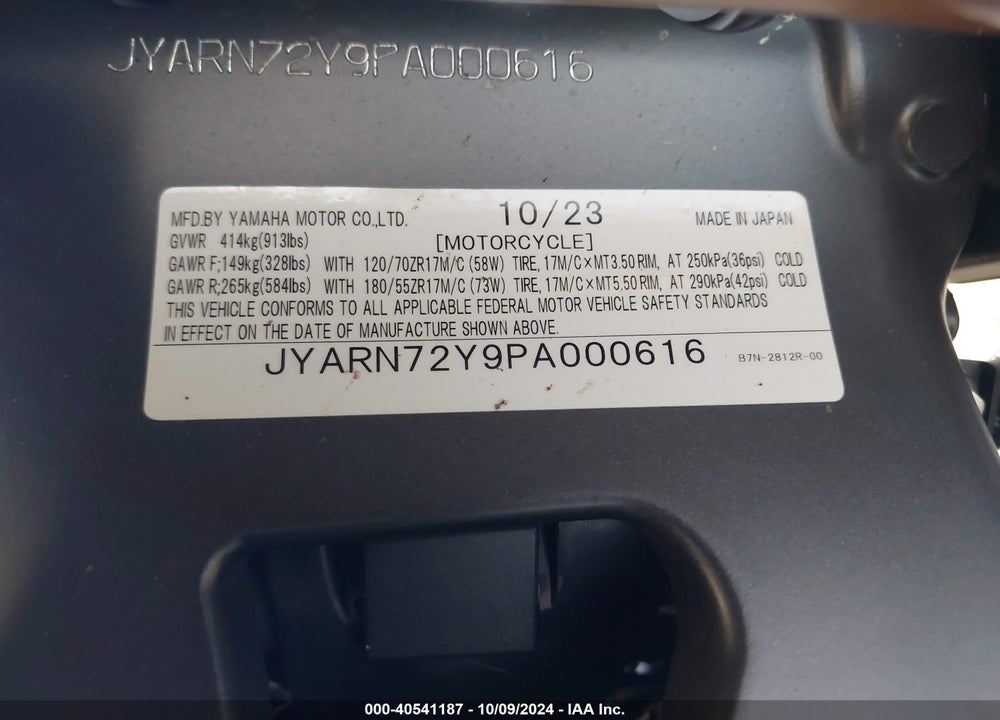 2023 YAMAHA MT09 DC VIN: JYARN72Y9PA000616