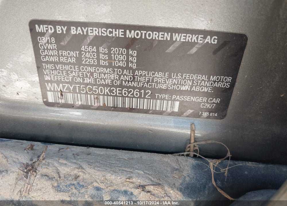 2019 MINI COUNTRYMAN COOPER S VIN: WMZYT5C50K3E62612