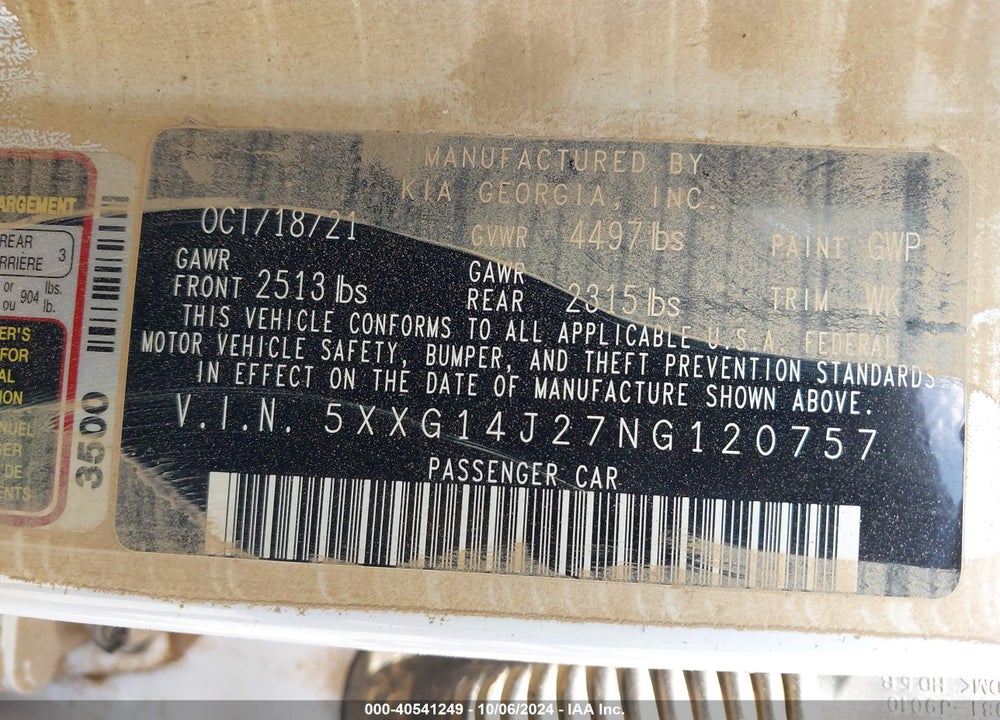 2022 KIA K5 LXS VIN: 5XXG14J27NG120757