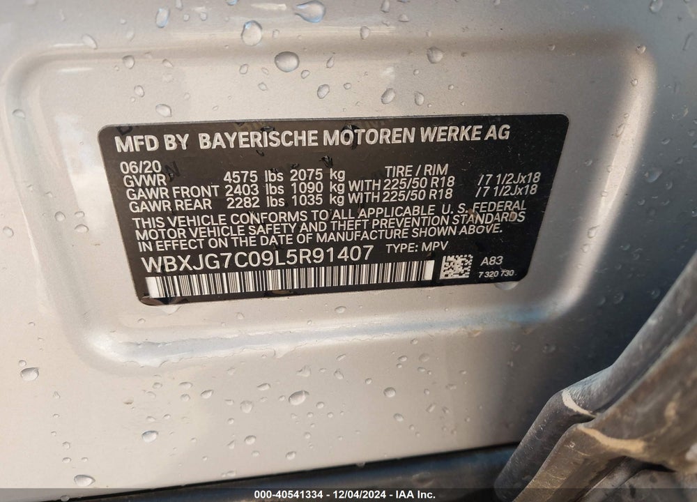 2020 BMW X1 SDRIVE28I VIN: WBXJG7C09L5R91407
