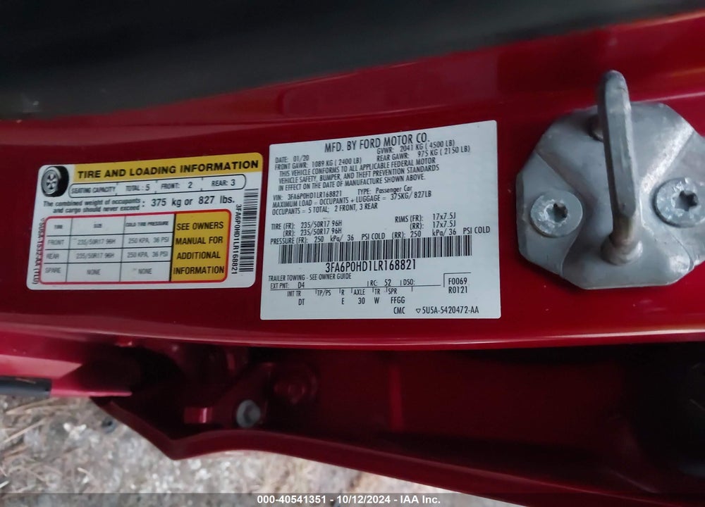 2020 FORD FUSION SE VIN: 3FA6P0HD1LR168821