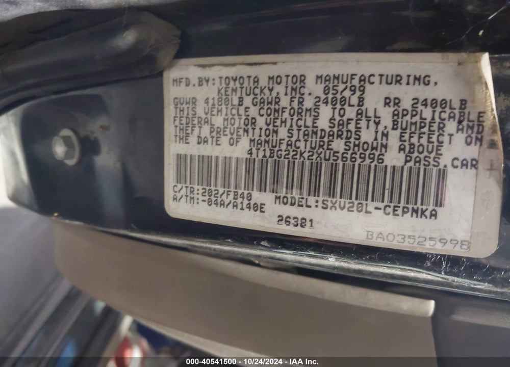 1999 TOYOTA CAMRY LE VIN: 4T1BG22K2XU566996