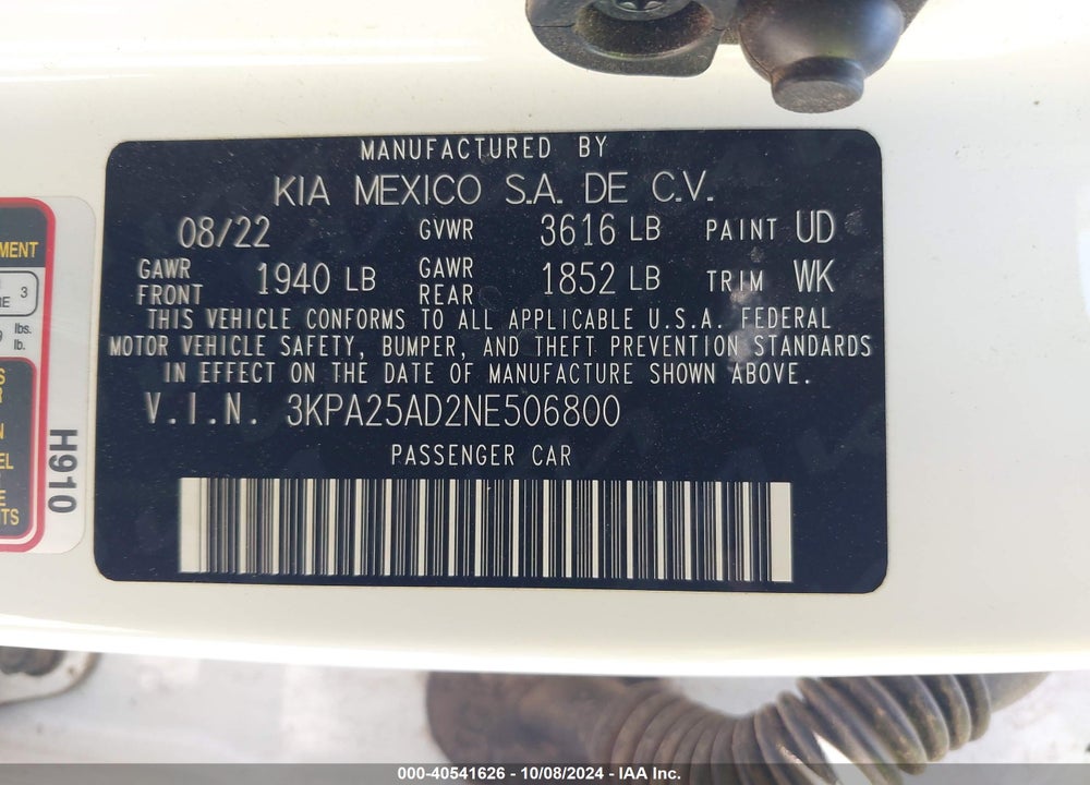 2022 KIA RIO 5-DOOR S VIN: 3KPA25AD2NE506800