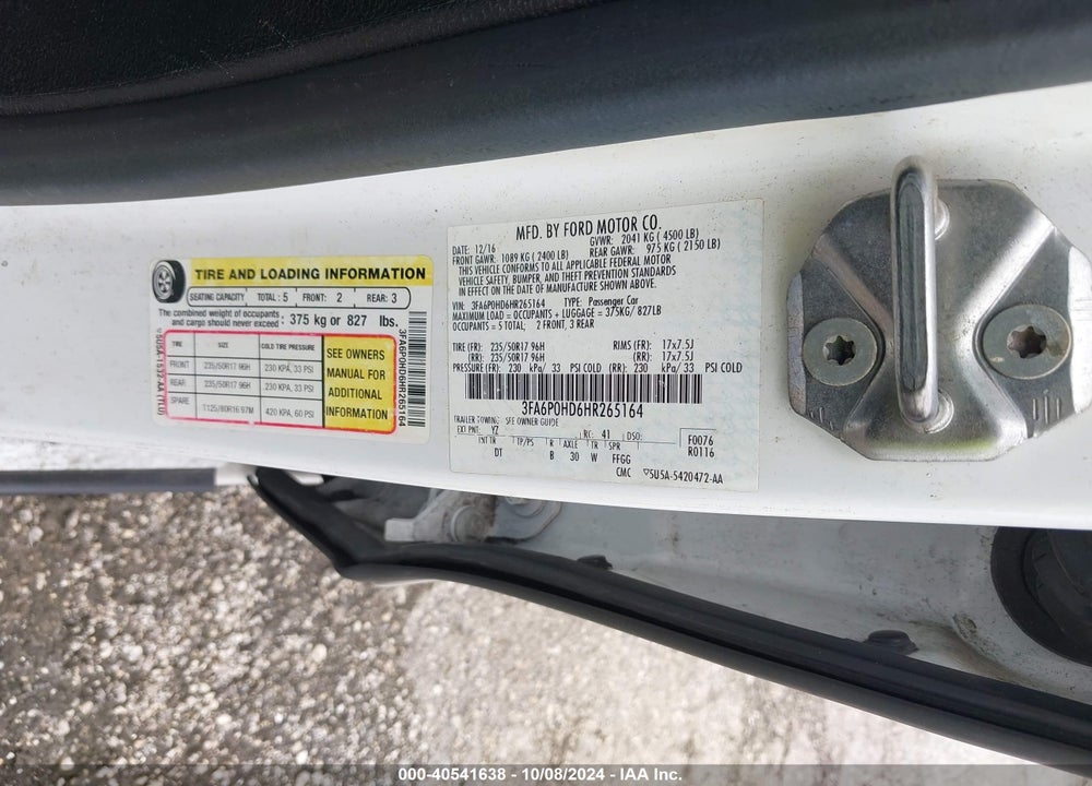 2017 FORD FUSION SE VIN: 3FA6P0HD6HR265164