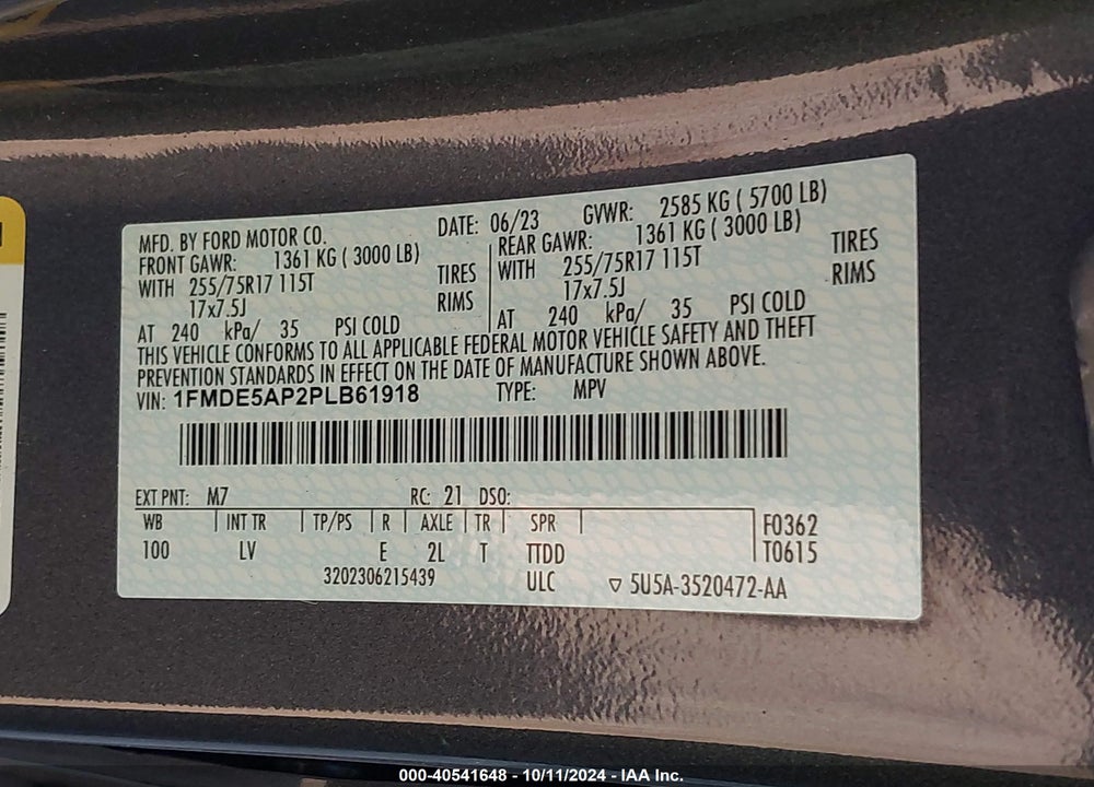 2023 FORD BRONCO BIG BEND VIN: 1FMDE5AP2PLB61918