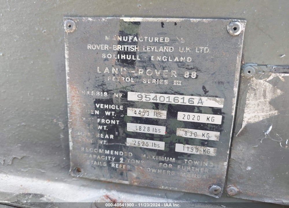 1976 LAND ROVER SERIES III VIN: 95401616A