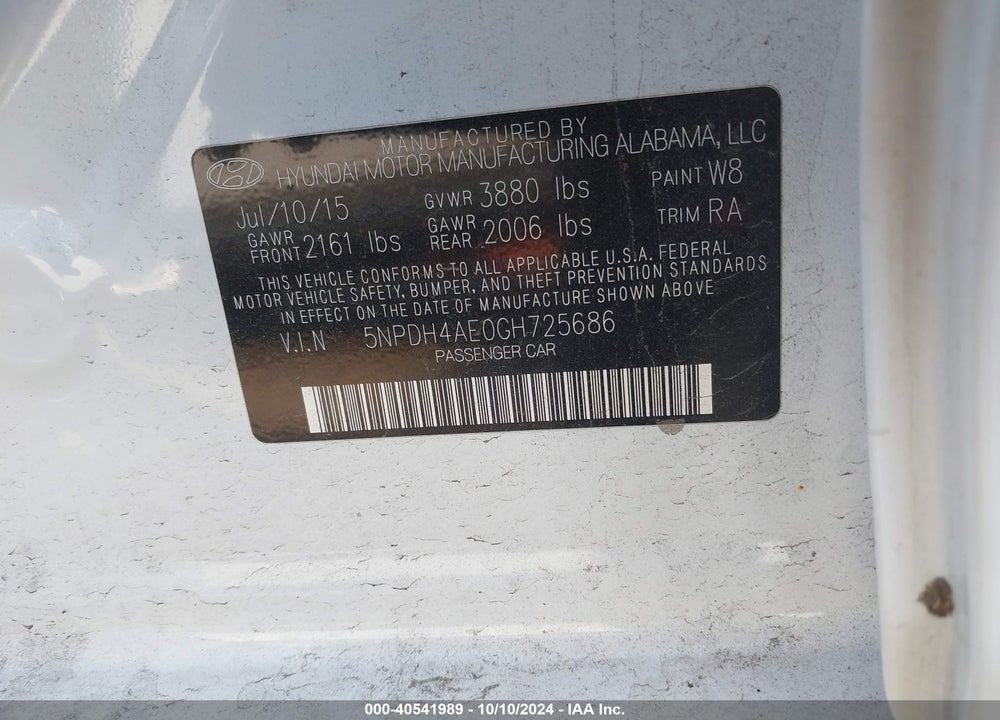 2016 HYUNDAI ELANTRA SE VIN: 5NPDH4AE0GH725686