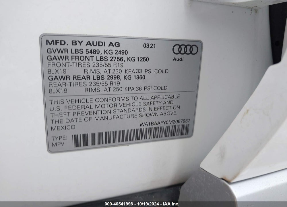 2021 AUDI Q5 PREMIUM PLUS 45 TFSI QUATTRO S TRONIC VIN: WA1BAAFY0M2067937