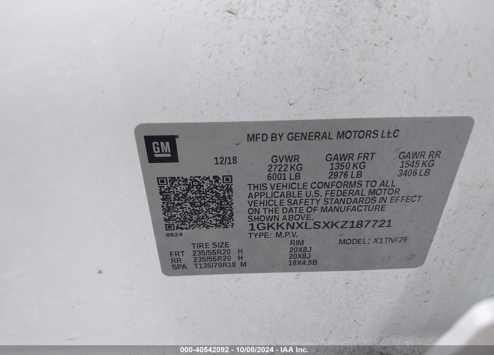 2019 GMC ACADIA DENALI VIN: 1GKKNXLSXKZ187721