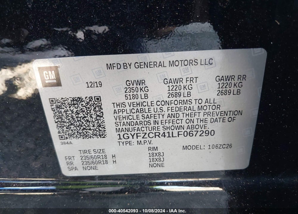 2020 CADILLAC XT4 FWD PREMIUM LUXURY VIN: 1GYFZCR41LF067290