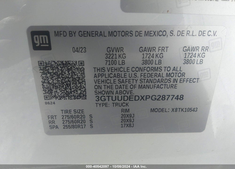 2023 GMC SIERRA 1500 4WD SHORT BOX SLT VIN: 3GTUUDEDXPG287748