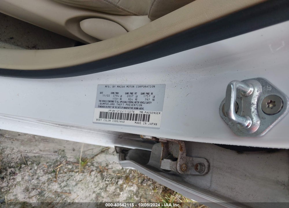 2004 MAZDA 3 I VIN: JM1BK12F241113278