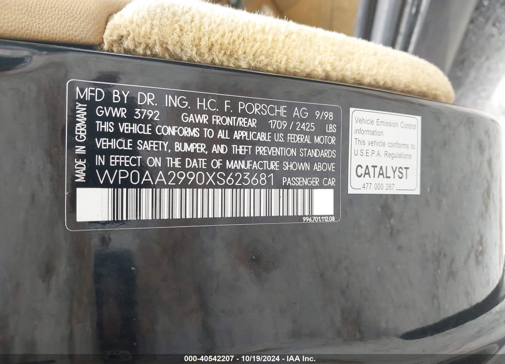 1999 PORSCHE 911 CARRERA/CARRERA 4/CARRERA TIPTRONIC VIN: WP0AA2990XS623681