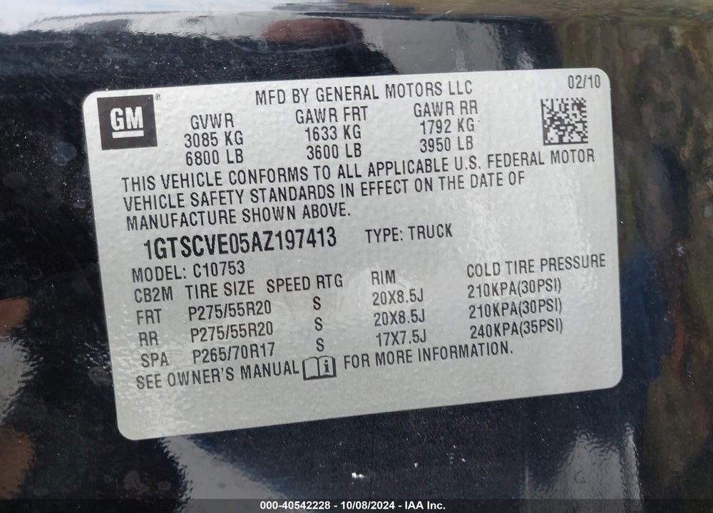 2010 GMC SIERRA 1500 SLE VIN: 1GTSCVE05AZ197413