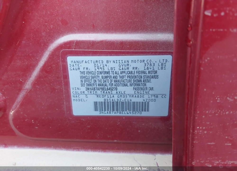2014 NISSAN SENTRA FE+ S/FE+ SV/S/SL/SR/SV VIN: 3N1AB7AP8EL645270