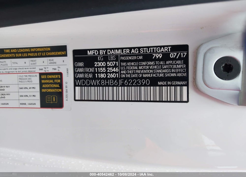 2018 MERCEDES-BENZ AMG C 63 VIN: WDDWK8HB6JF622390