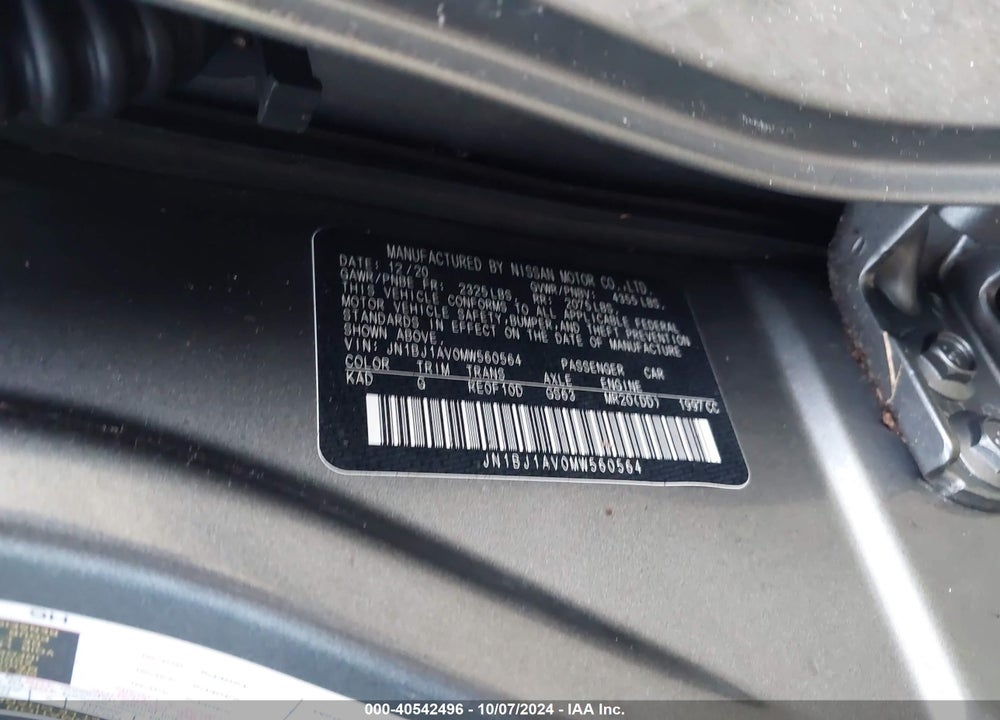 2021 NISSAN ROGUE SPORT S FWD XTRONIC CVT VIN: JN1BJ1AV0MW560564