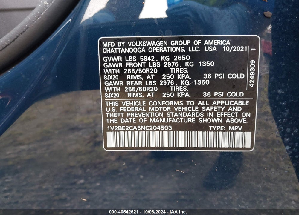 2022 VOLKSWAGEN ATLAS CROSS SPORT 3.6L V6 SEL VIN: 1V2BE2CA5NC204503