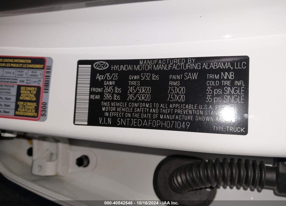2023 HYUNDAI SANTA CRUZ LIMITED VIN: 5NTJEDAF0PH071049