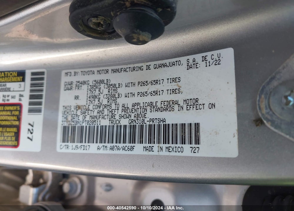 2023 TOYOTA TACOMA TRD SPORT VIN: 3TYDZ5BN1PT020511