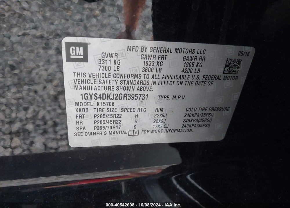 2016 CADILLAC ESCALADE PLATINUM VIN: 1GYS4DKJ2GR395731
