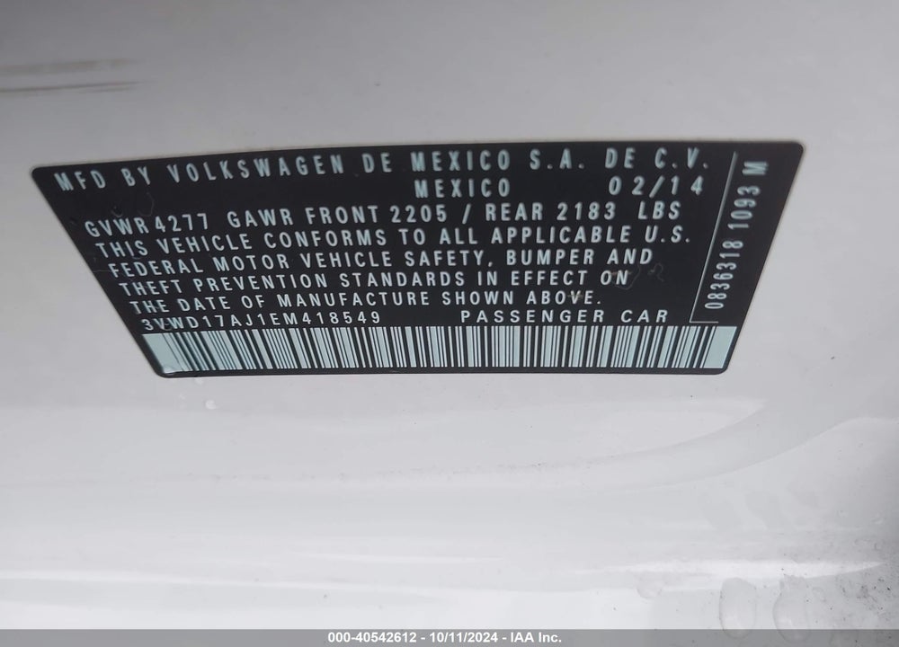2014 VOLKSWAGEN JETTA 1.8T SE VIN: 3VWD17AJ1EM418549
